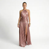 Donna Éclat | Pleated Halter Maxi Dress With Side Split