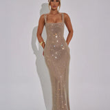 Alessia | Rhinestone Illusion Maxi Dress