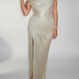 Cassia | Off-Shoulder Sequin Maxi Dress