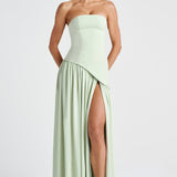 Serena | Strapless Lace-Up Slit Maxi Dress