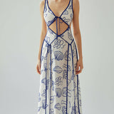 Delphine | Coastal Print Open-Back Maxi Dress