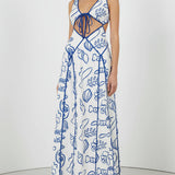 Delphine | Coastal Print Open-Back Maxi Dress