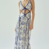 Delphine | Coastal Print Open-Back Maxi Dress