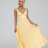 Marigold | Pleated V-Neck Maxi Dress