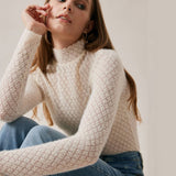 VeilSoft | Sheer Lace Knit Top with Stand Collar