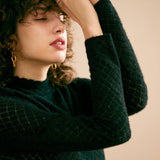 VeilSoft | Sheer Lace Knit Top with Stand Collar