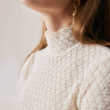 VeilSoft | Sheer Lace Knit Top with Stand Collar