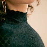 VeilSoft | Sheer Lace Knit Top with Stand Collar