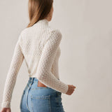 VeilSoft | Sheer Lace Knit Top with Stand Collar