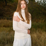 VeilSoft | Sheer Lace Knit Top with Stand Collar