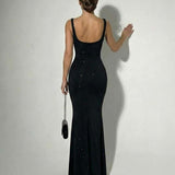Noir Lumière | Shimmer Square Neck Maxi Dress