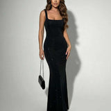 Noir Lumière | Shimmer Square Neck Maxi Dress