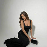 Noir Lumière | Shimmer Square Neck Maxi Dress