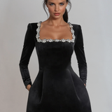 Velora | Velvet Square Neck Mini Dress