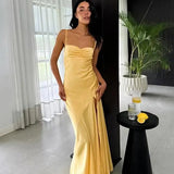 Solara Satin | Butter Yellow Satin Maxi Dress