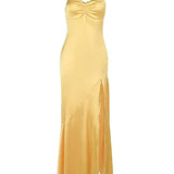 Solara Satin | Butter Yellow Satin Maxi Dress