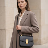 Obsidian Form | Structured Black Leather Shoulder Bag with Gold Clasp