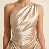 Celestia Drape | One Shoulder Ruched Midi Wedding Guest Dress