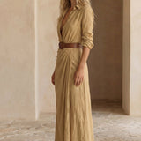 Elvira | Belted Lapel Maxi Dress