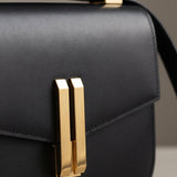Obsidian Form | Structured Black Leather Shoulder Bag with Gold Clasp