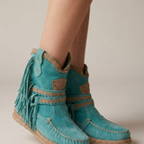 Verliana | Fringe Mid Calf Boots Rounded Toe Textured Sole