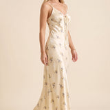 Liora Satin | Floral Lace Trim Midi Summer Slip Dress
