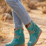 Verliana | Fringe Mid Calf Boots Rounded Toe Textured Sole