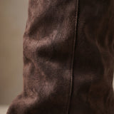 Cocoa Drift | Slouchy Suede Mid Calf Boots Low Block Heel