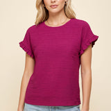 Aroa Vivienne | Ruffle Sleeve Textured T Shirt