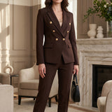 Velmara | Two Piece Suit Set Double Button Blazer Slim Pants