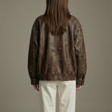 Vega Noir | Oversized Faux Leather Jacket with Vintage Brown Finish