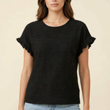 Aroa Vivienne | Ruffle Sleeve Textured T Shirt