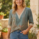 Kelly | Ruffle V Neck Long Sleeve Blouse