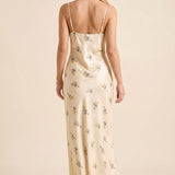 Liora Satin | Floral Lace Trim Midi Summer Slip Dress