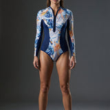 TropiWave | Long Sleeve Zip Front Tropical One Piece Swimsuit