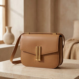 Obsidian Form | Structured Black Leather Shoulder Bag with Gold Clasp