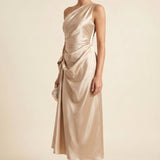 Celestia Drape | One Shoulder Ruched Midi Wedding Guest Dress