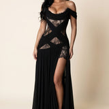 Isadora Noire | Off Shoulder Slit Maxi Dress