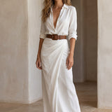 Elvira | Belted Lapel Maxi Dress