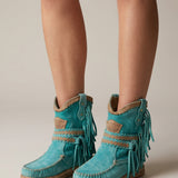 Verliana | Fringe Mid Calf Boots Rounded Toe Textured Sole
