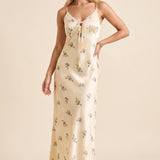 Liora Satin | Floral Lace Trim Midi Summer Slip Dress