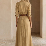 Elvira | Belted Lapel Maxi Dress