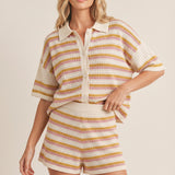 Bianci | Striped Knit Blouse High Waist Shorts Set