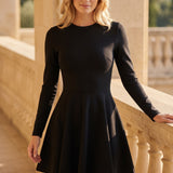 Celunara | Long Sleeve Mini Dress Crew Neck Flared Silhouette