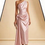 Celestia Drape | One Shoulder Ruched Midi Wedding Guest Dress