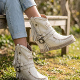 Verliana | Fringe Mid Calf Boots Rounded Toe Textured Sole