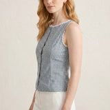 Rosalie Arden | Blue Plaid Boat Neck Tank Top