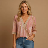 Kelly | Ruffle V Neck Long Sleeve Blouse