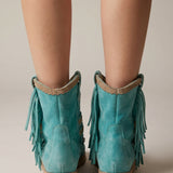 Verliana | Fringe Mid Calf Boots Rounded Toe Textured Sole