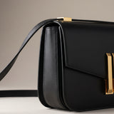 Obsidian Form | Structured Black Leather Shoulder Bag with Gold Clasp